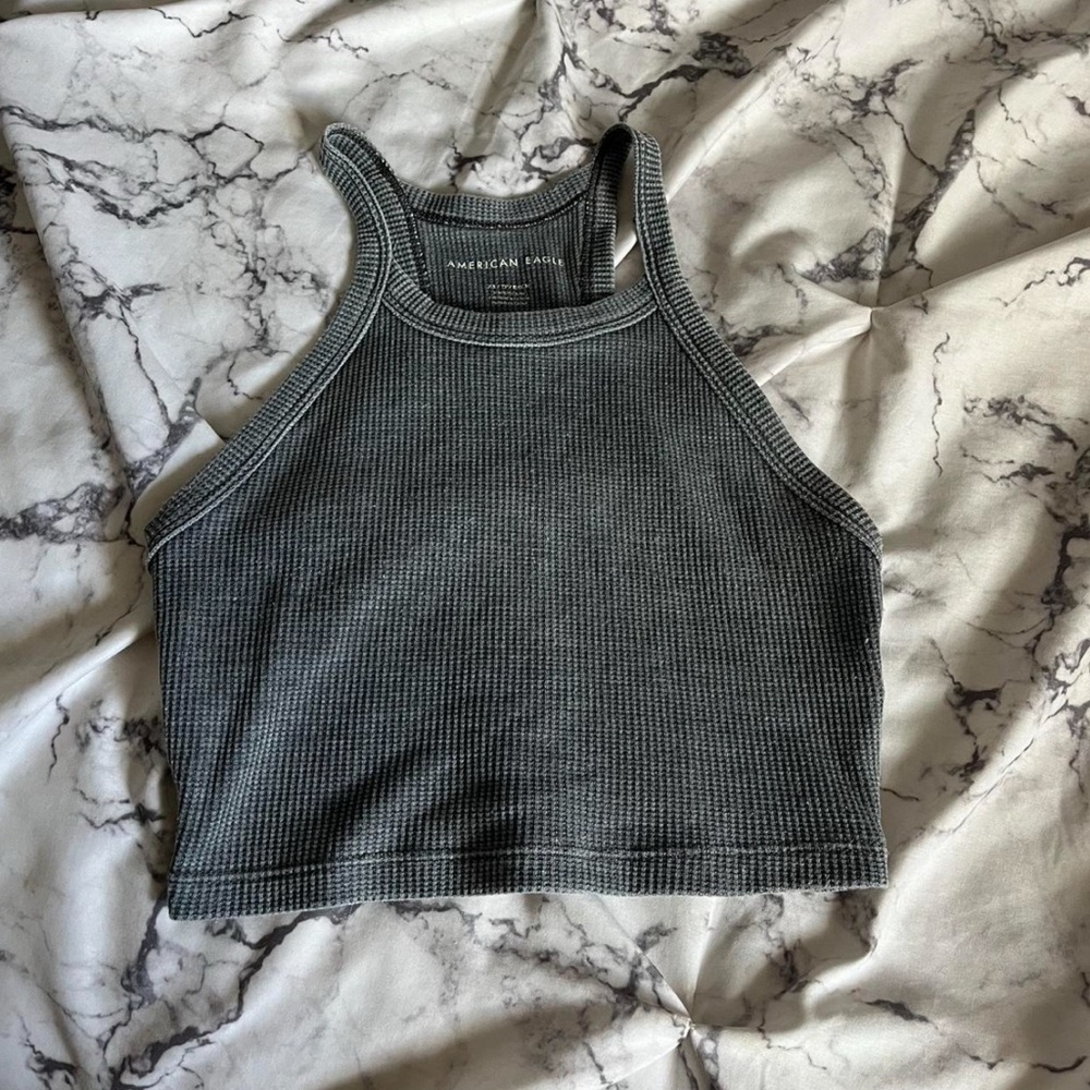 American Eagle Ribbed Gray Halter Tank